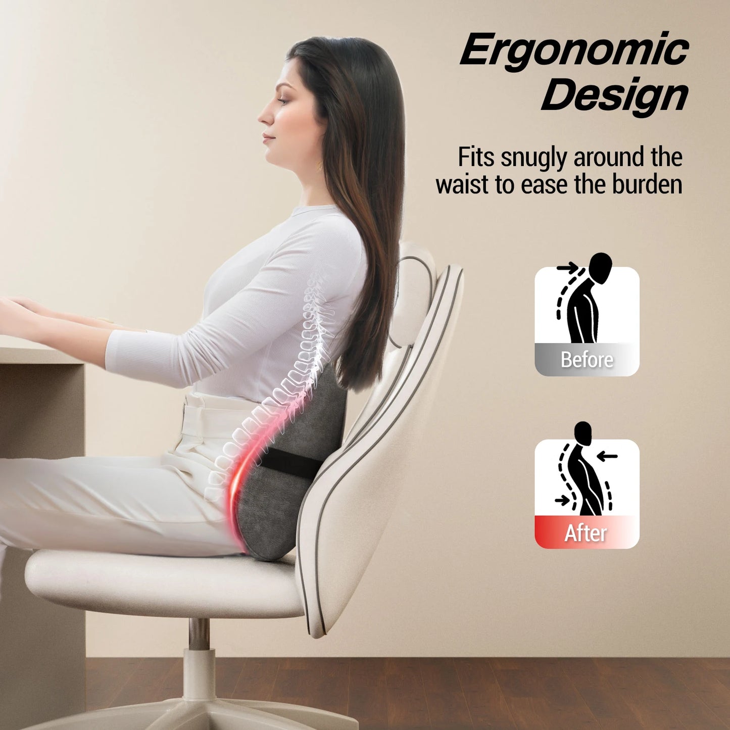LuxeFit Heated Shiatsu Lumbar Support Pillow