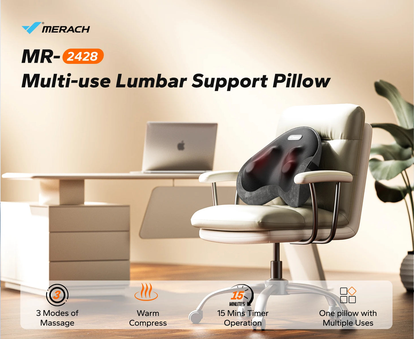 LuxeFit Heated Shiatsu Lumbar Support Pillow