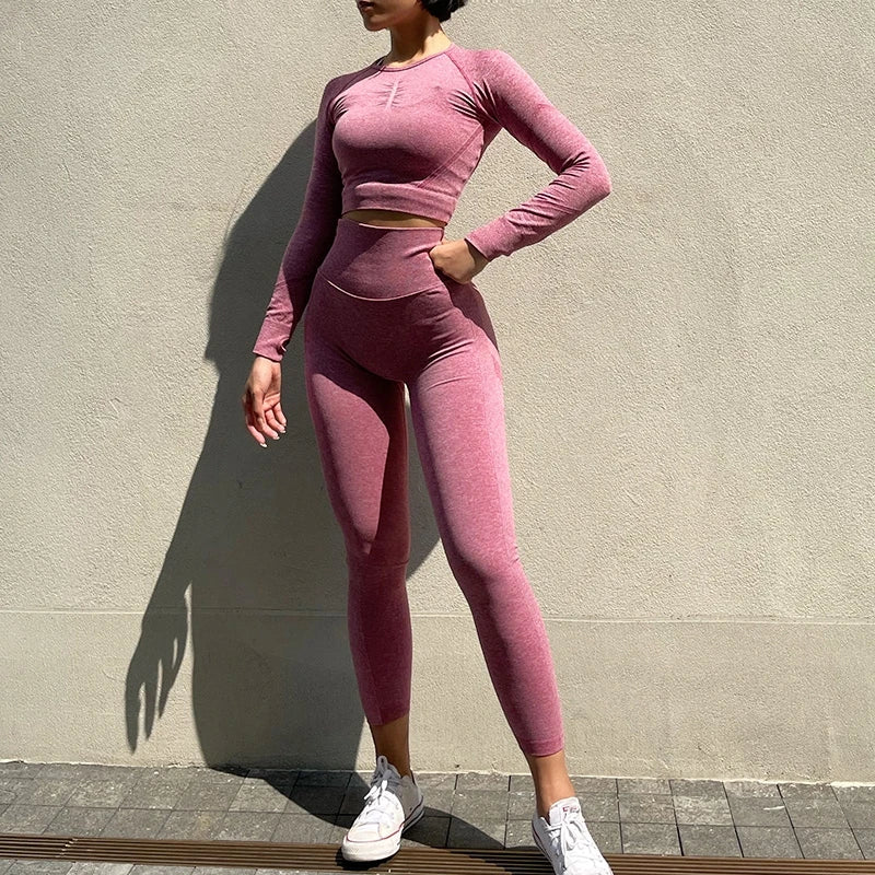 LuxeFit Seamless Performance 2-Piece Long Sleeve Workout Set