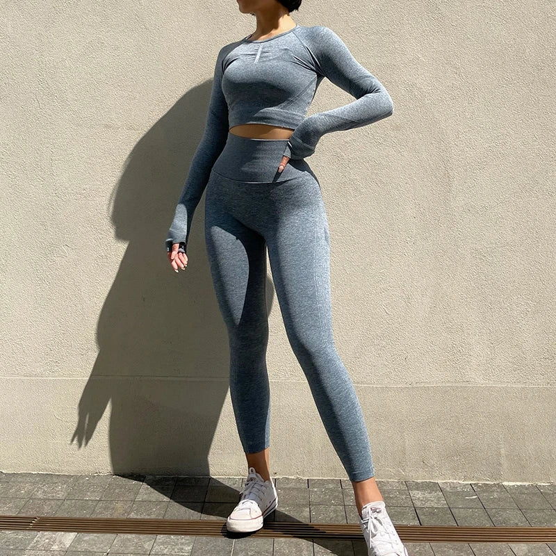 LuxeFit Seamless Performance 2-Piece Long Sleeve Workout Set