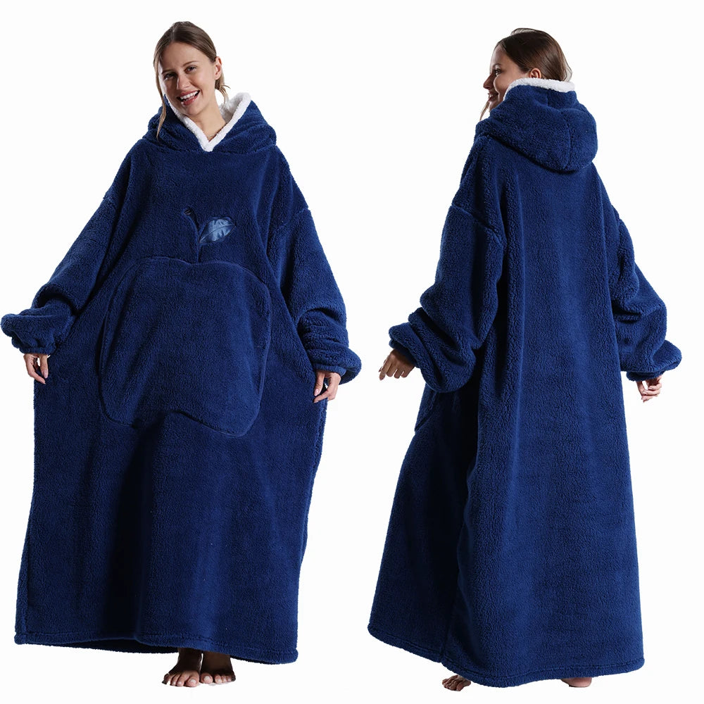 LuxeFit Extra-Long Cozy Wearable Flannel Hoodie