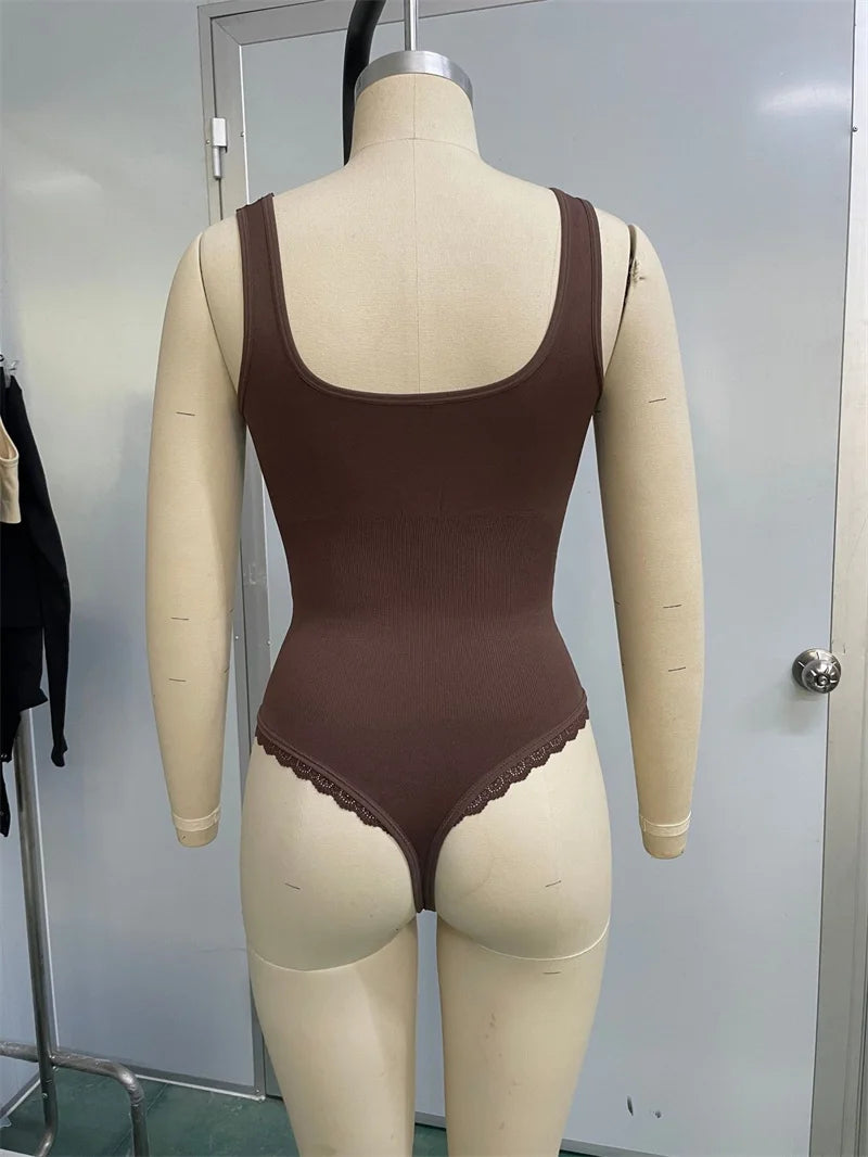 LuxeFit Lace Square Neck Tummy Control Bodysuit