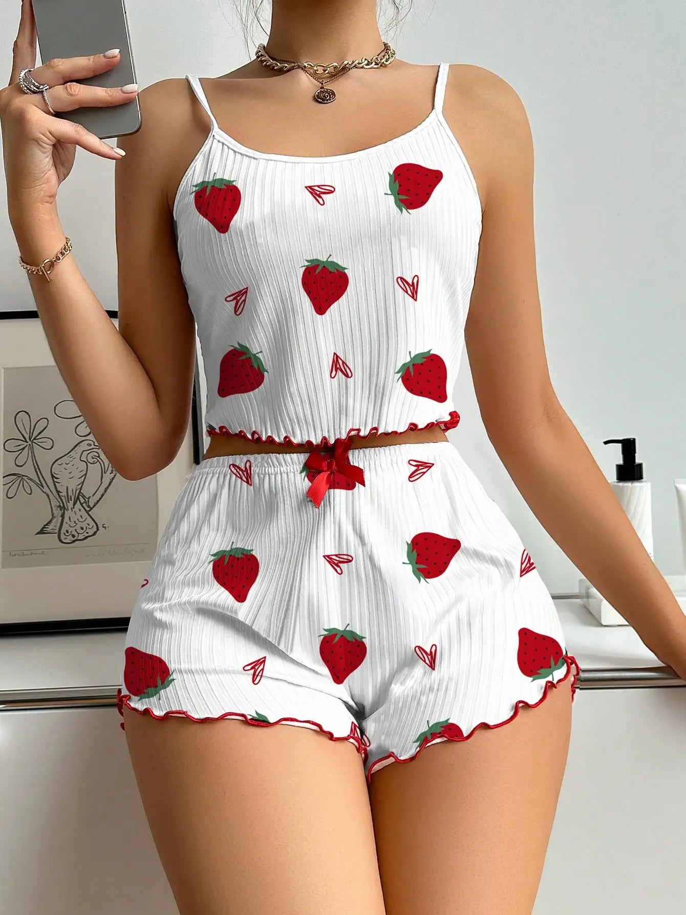 LuxeFit Heart Print Backless Cami & Shorts Set