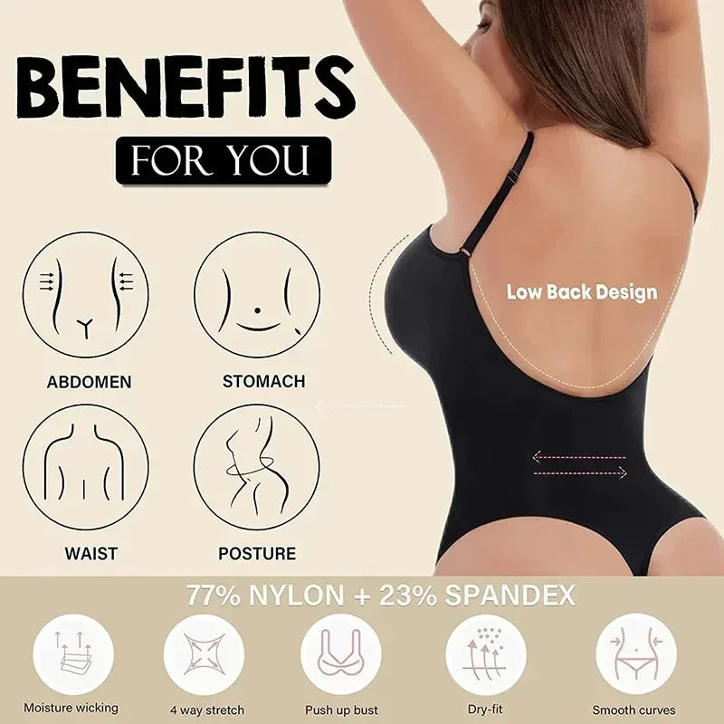 Luxe Backless Sculpting Bodysuit: Open Crotch & Thong Style
