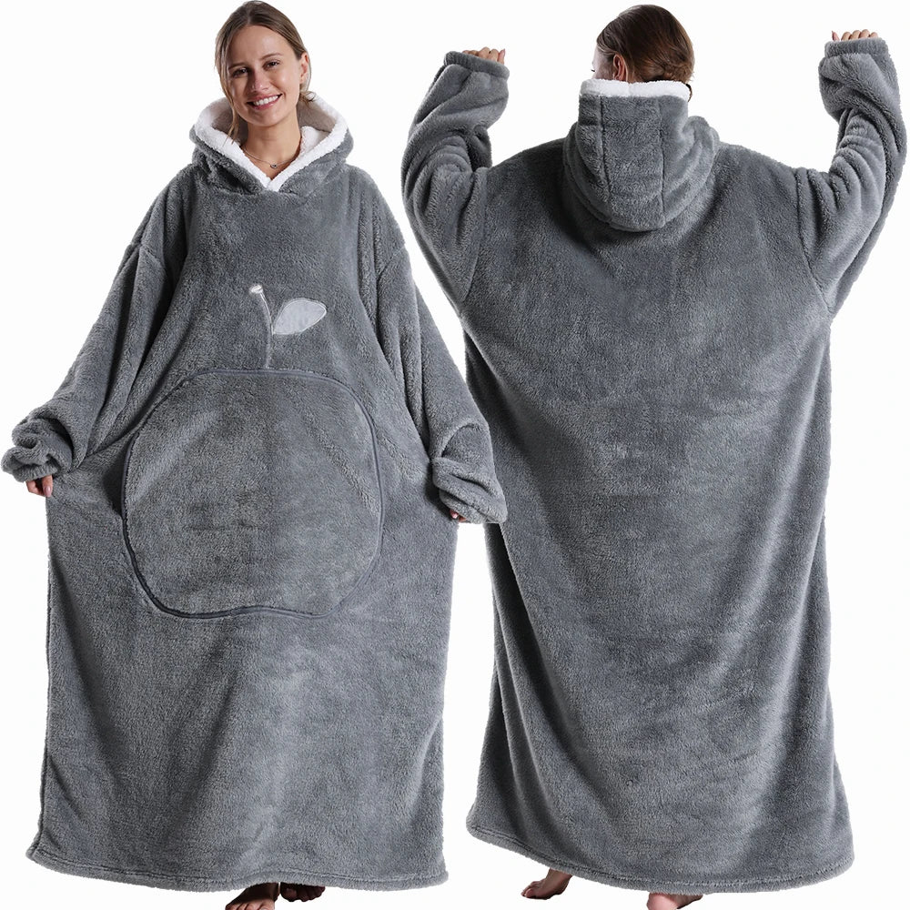 LuxeFit Extra-Long Cozy Wearable Flannel Hoodie