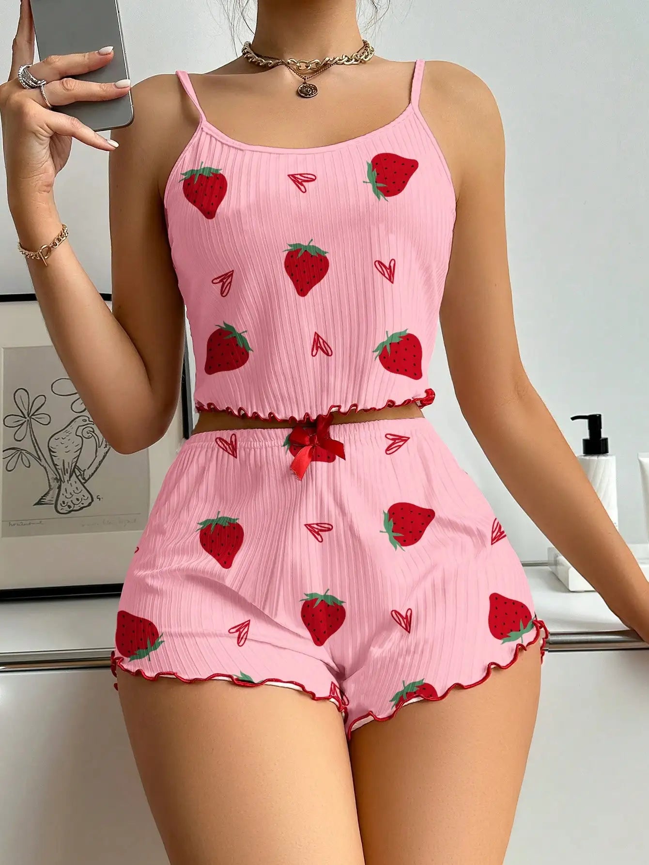 LuxeFit Heart Print Backless Cami & Shorts Set