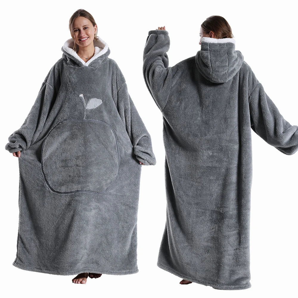 LuxeFit Extra-Long Cozy Wearable Flannel Hoodie