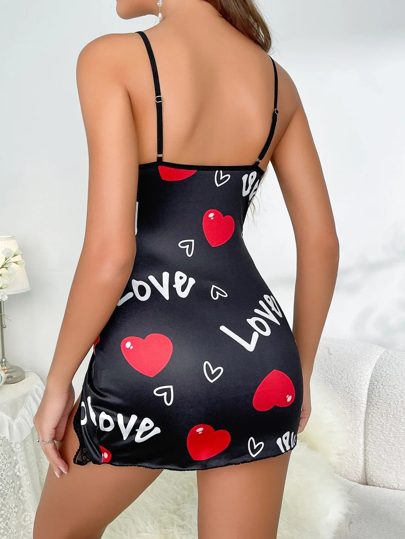 LuxeFit Love Print Halter Backless Mini Nightgown