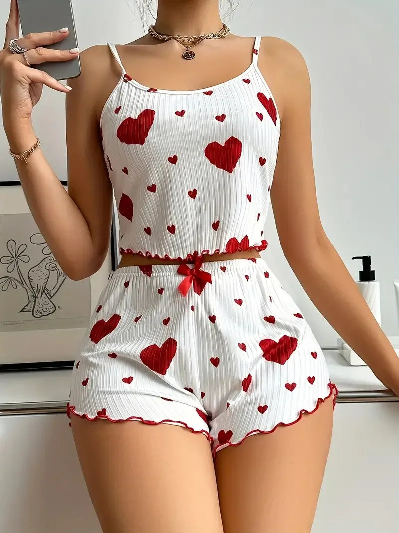 LuxeFit Heart Print Backless Cami & Shorts Set