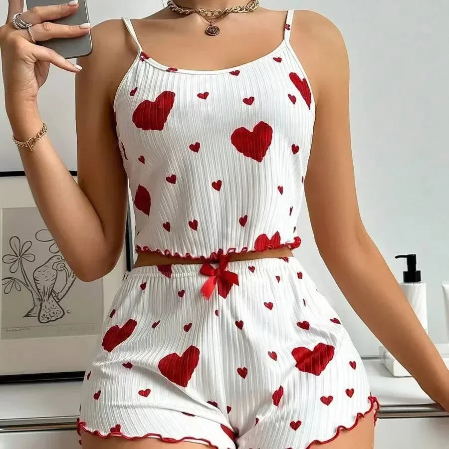 LuxeFit Heart Print Backless Cami & Shorts Set