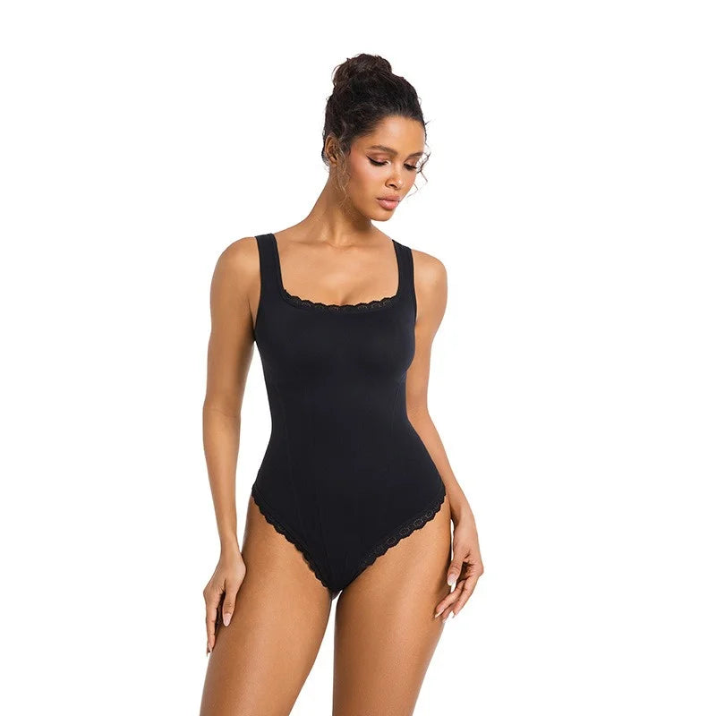 LuxeFit Lace Square Neck Tummy Control Bodysuit