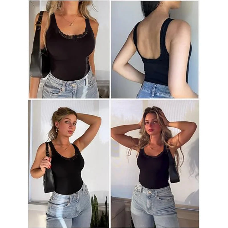 LuxeFit Lace Square Neck Tummy Control Bodysuit