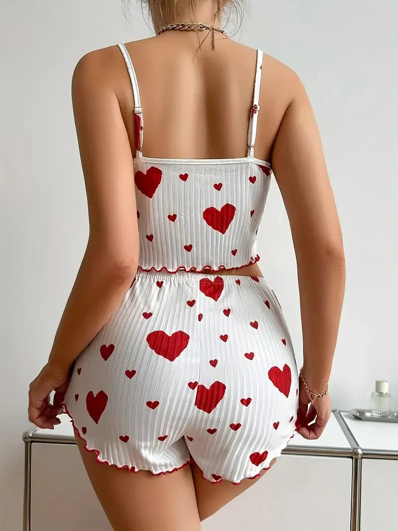 LuxeFit Heart Print Backless Cami & Shorts Set