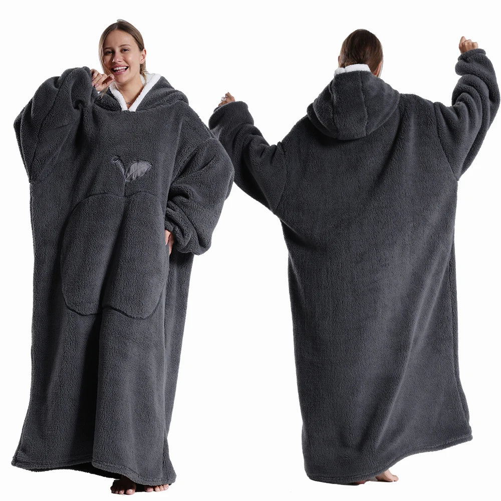 LuxeFit Extra-Long Cozy Wearable Flannel Hoodie