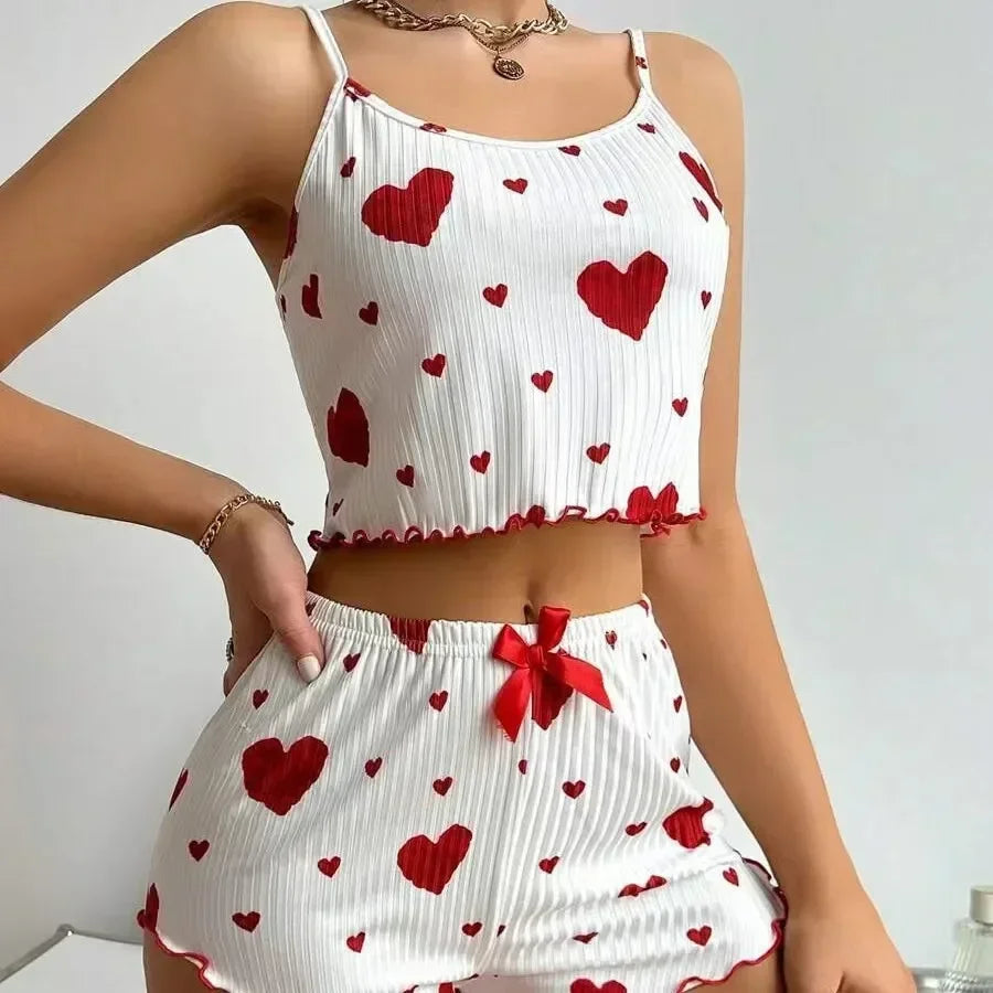 LuxeFit Heart Print Backless Cami & Shorts Set