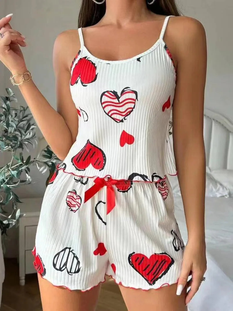 LuxeFit Heart Print Backless Cami & Shorts Set