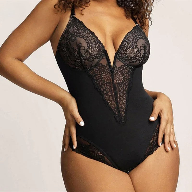Luxe Silky Smooth Shaping Bodysuit: Lace & Layered Control