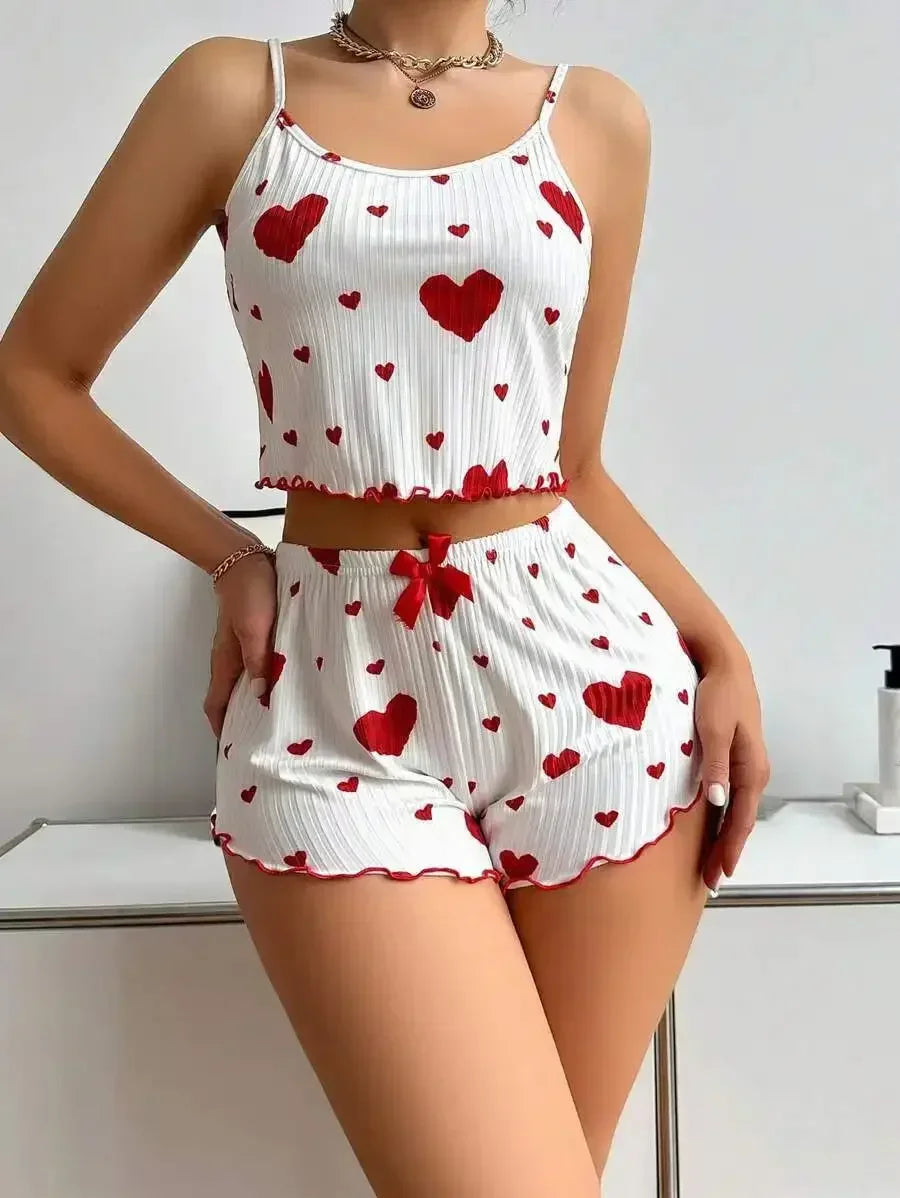 LuxeFit Heart Print Backless Cami & Shorts Set