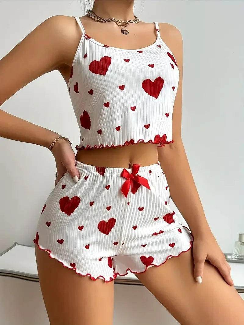 LuxeFit Heart Print Backless Cami & Shorts Set