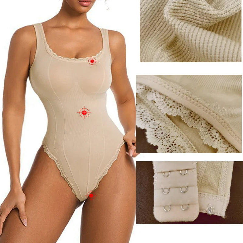 LuxeFit Lace Square Neck Tummy Control Bodysuit