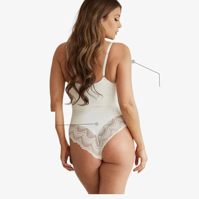 Luxe Lace V-Neck Sculpting Bodysuit: Snap Crotch & Light Control