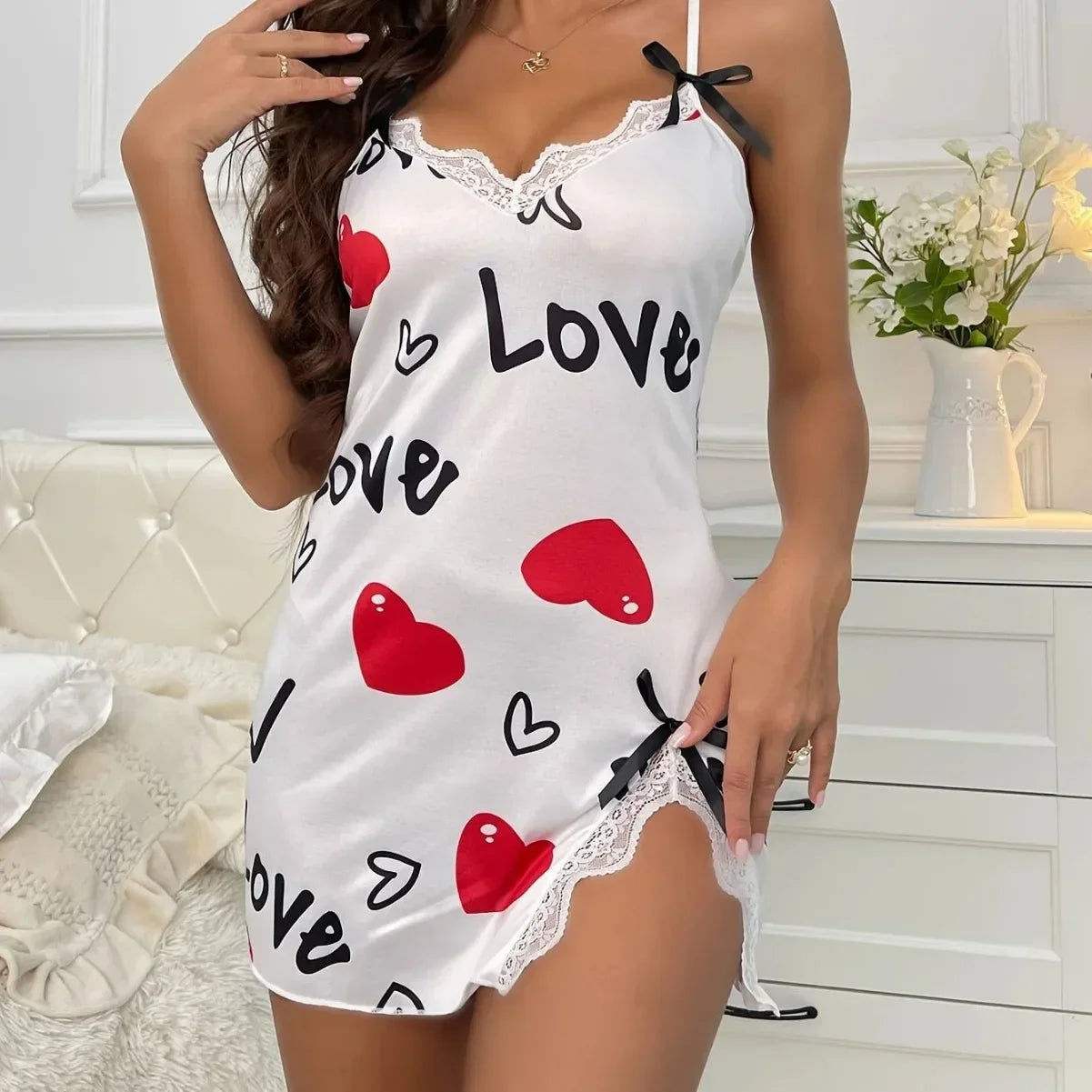 LuxeFit Love Print Halter Backless Mini Nightgown