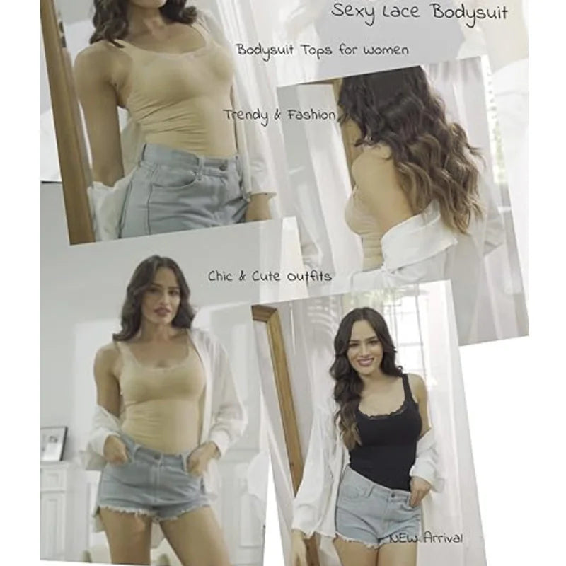 LuxeFit Lace Square Neck Tummy Control Bodysuit