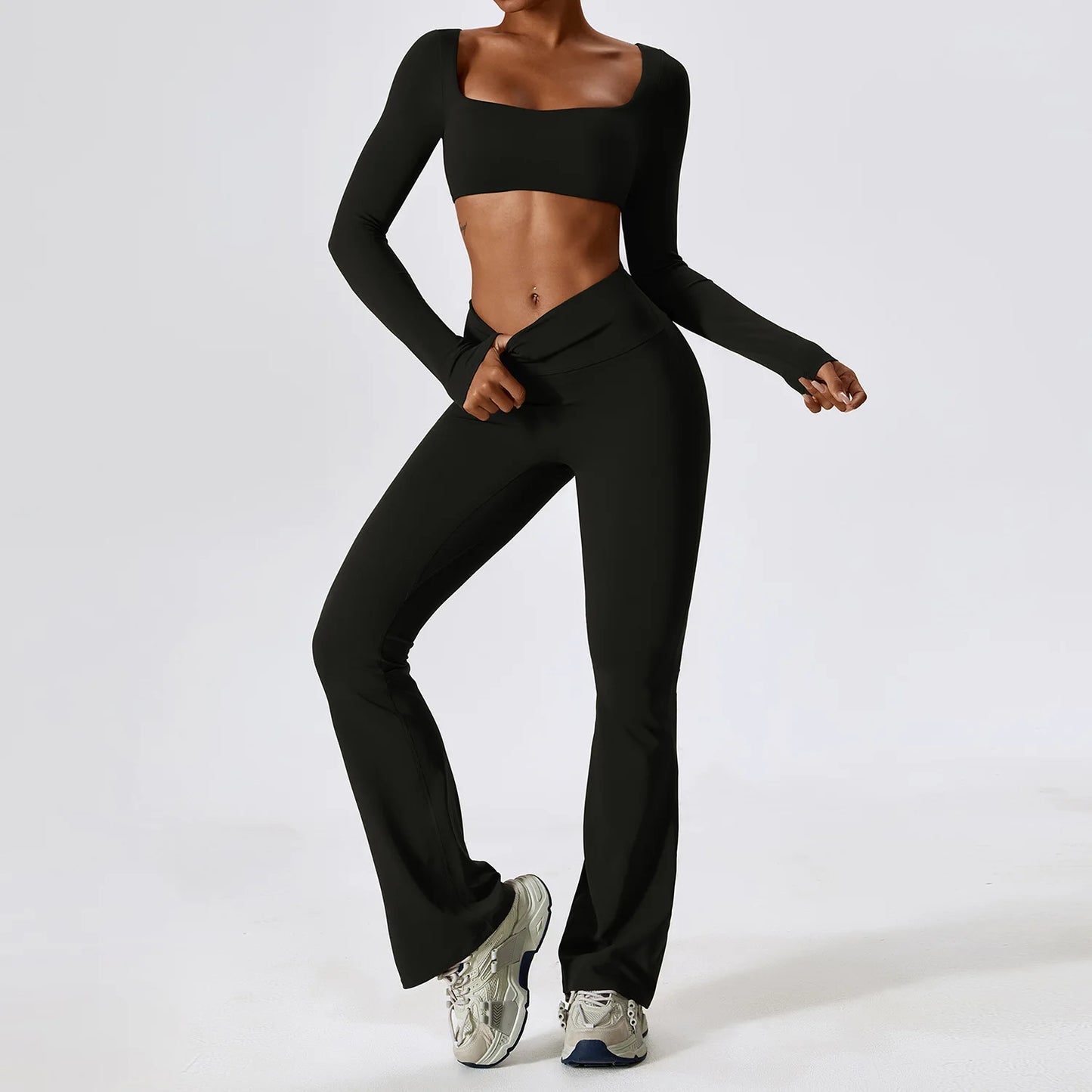 LuxeFit Seamless Performance 2-Piece Long Sleeve Yoga Set