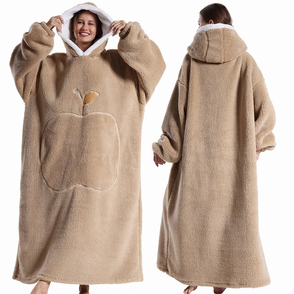 LuxeFit Extra-Long Cozy Wearable Flannel Hoodie