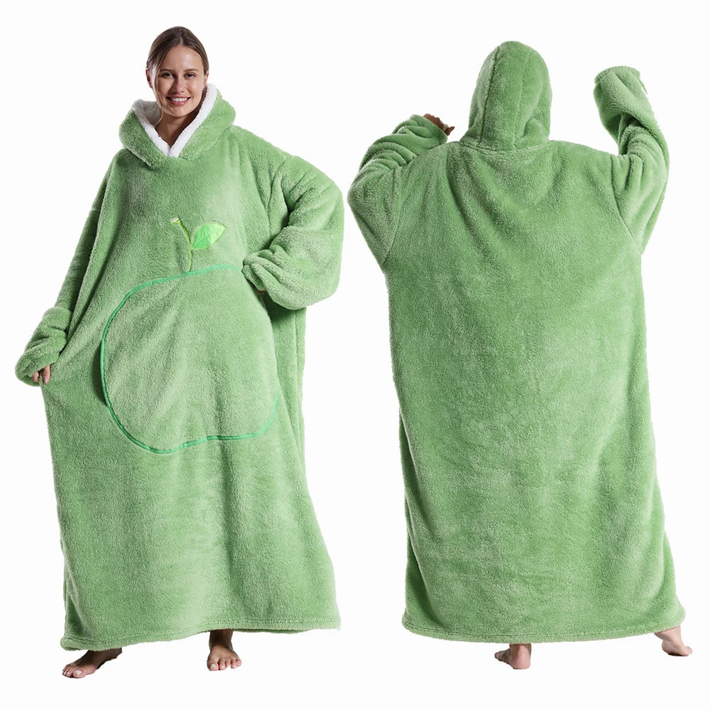 LuxeFit Extra-Long Cozy Wearable Flannel Hoodie