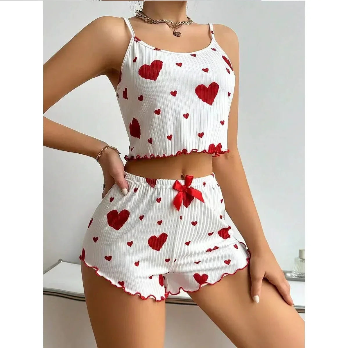 LuxeFit Heart Print Backless Cami & Shorts Set