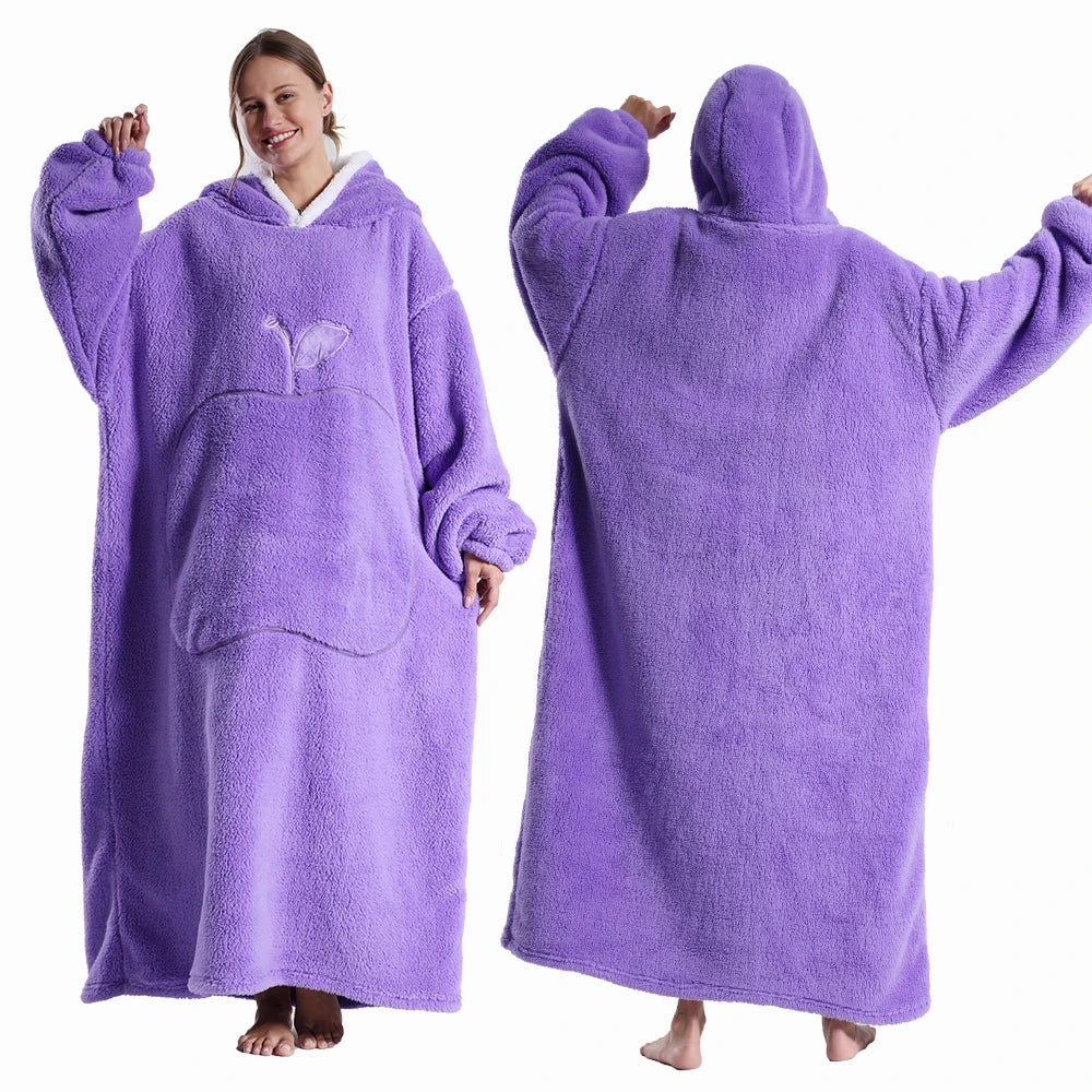 LuxeFit Extra-Long Cozy Wearable Flannel Hoodie