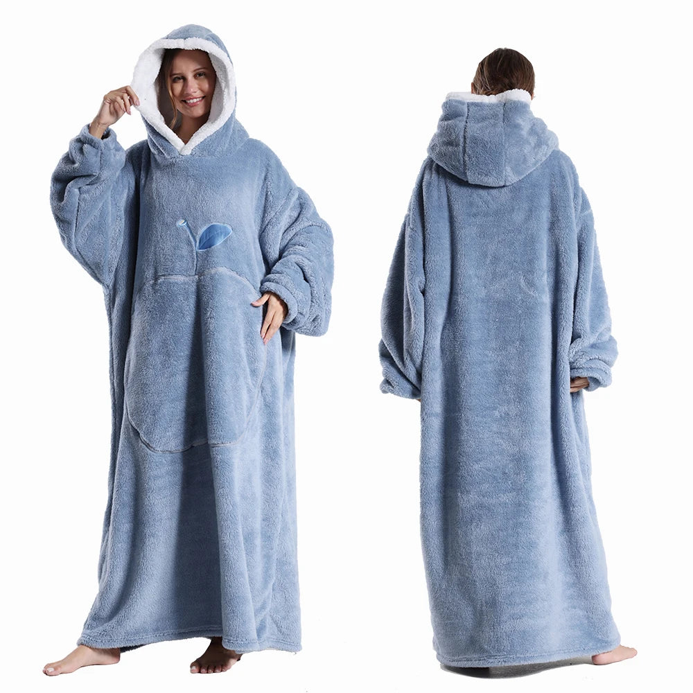 LuxeFit Extra-Long Cozy Wearable Flannel Hoodie
