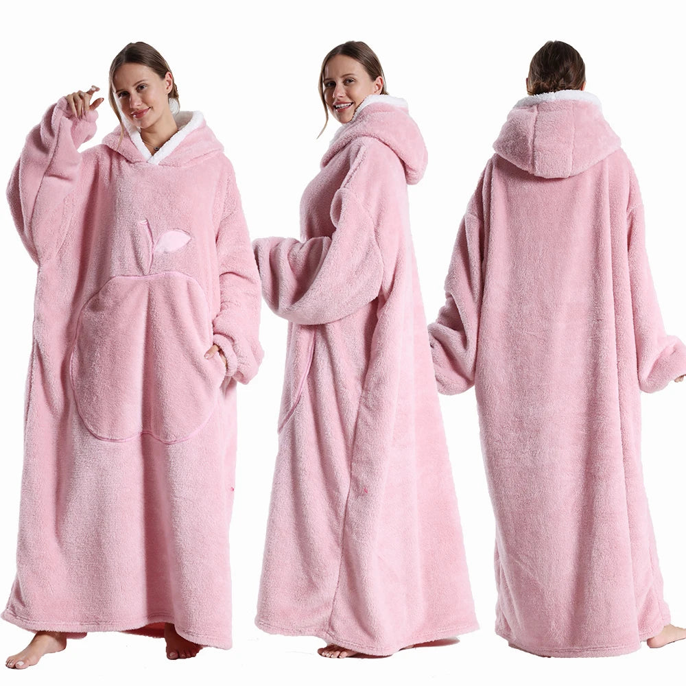 LuxeFit Extra-Long Cozy Wearable Flannel Hoodie