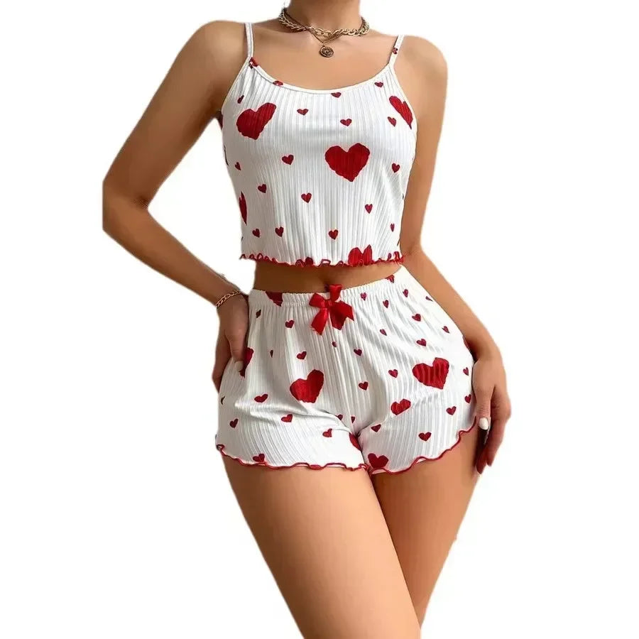 LuxeFit Heart Print Backless Cami & Shorts Set