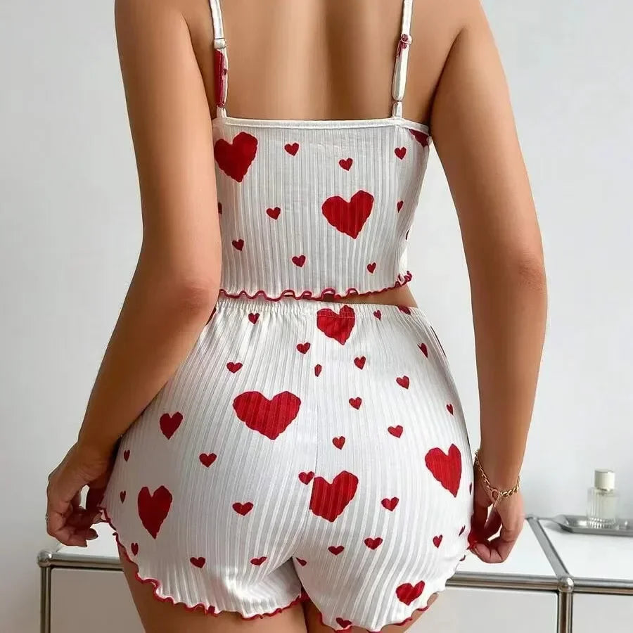 LuxeFit Heart Print Backless Cami & Shorts Set