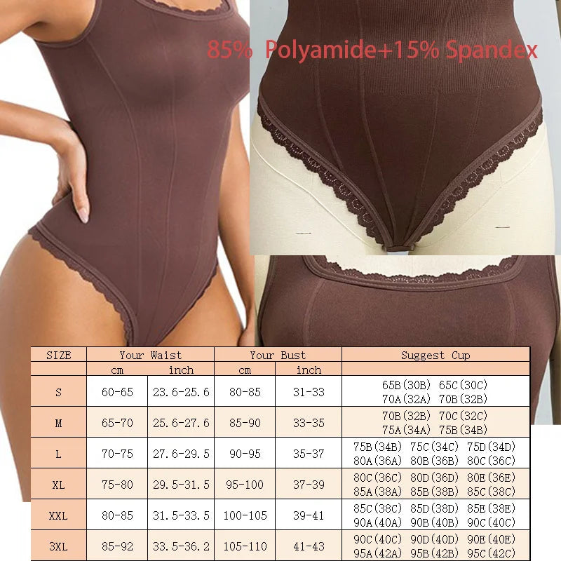 LuxeFit Lace Square Neck Tummy Control Bodysuit