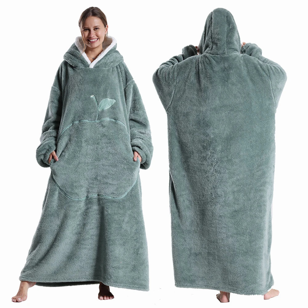 LuxeFit Extra-Long Cozy Wearable Flannel Hoodie