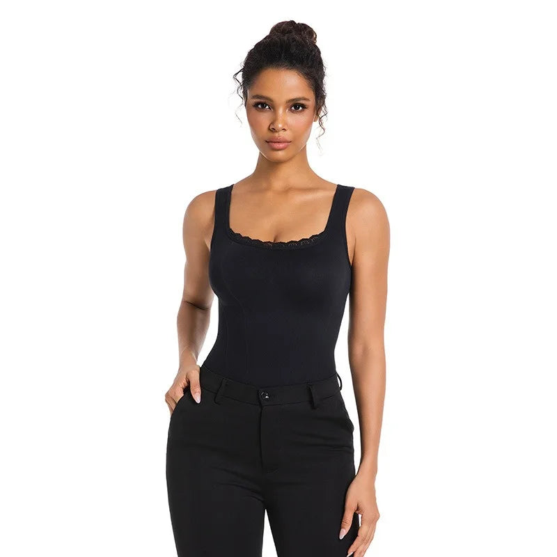 LuxeFit Lace Square Neck Tummy Control Bodysuit