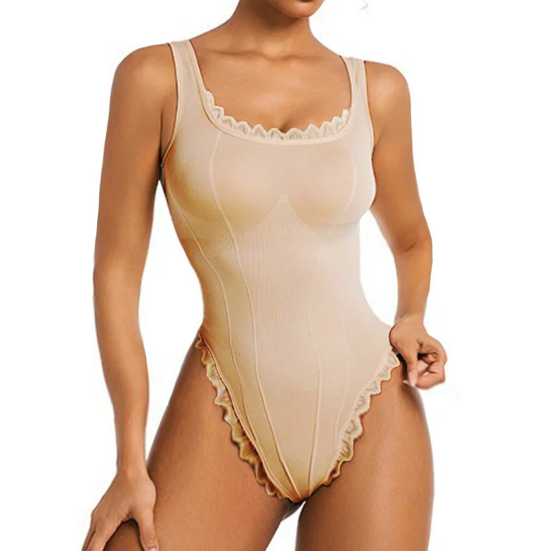 LuxeFit Lace Square Neck Tummy Control Bodysuit