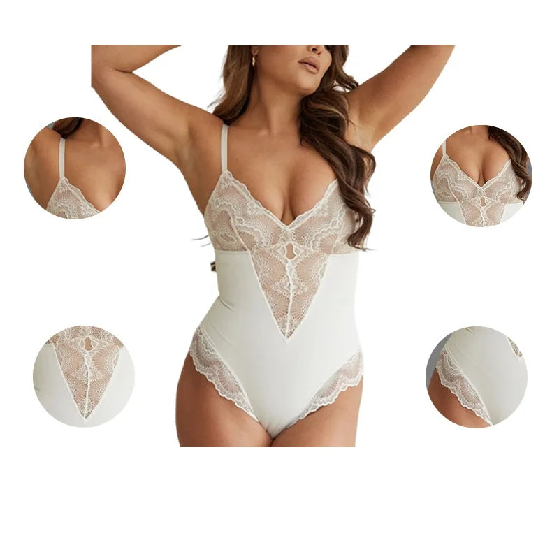 Luxe Lace V-Neck Sculpting Bodysuit: Snap Crotch & Light Control