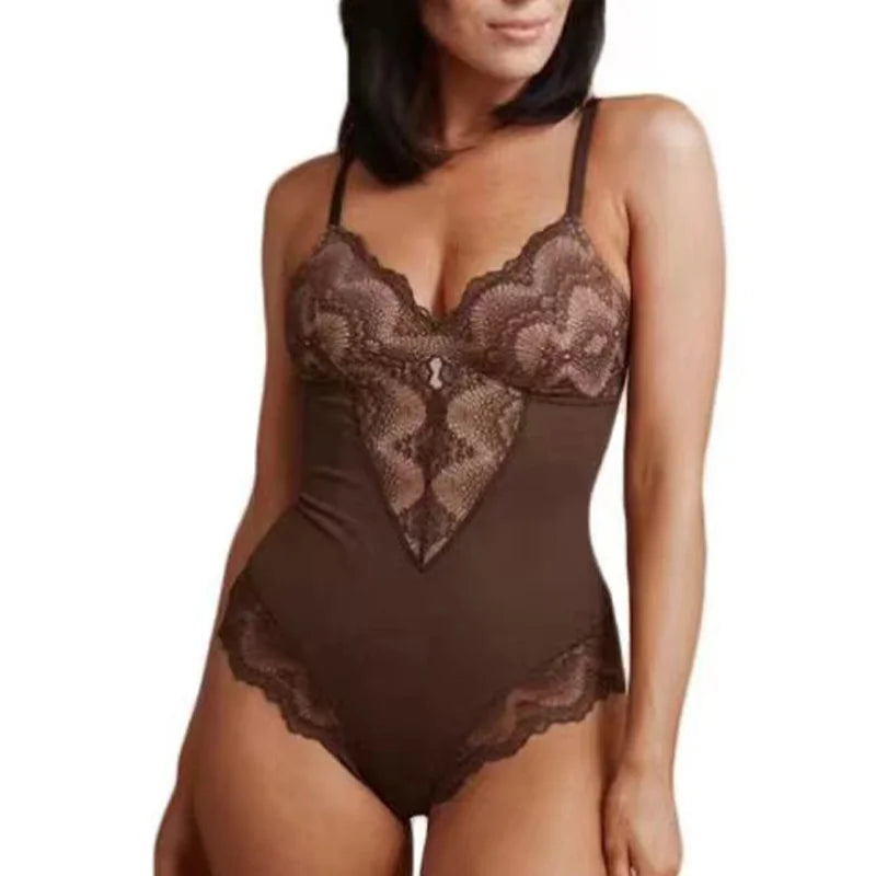 Luxe Lace V-Neck Sculpting Bodysuit: Snap Crotch & Light Control