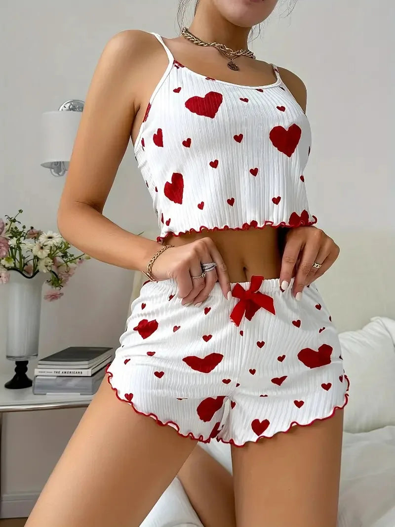 LuxeFit Heart Print Backless Cami & Shorts Set