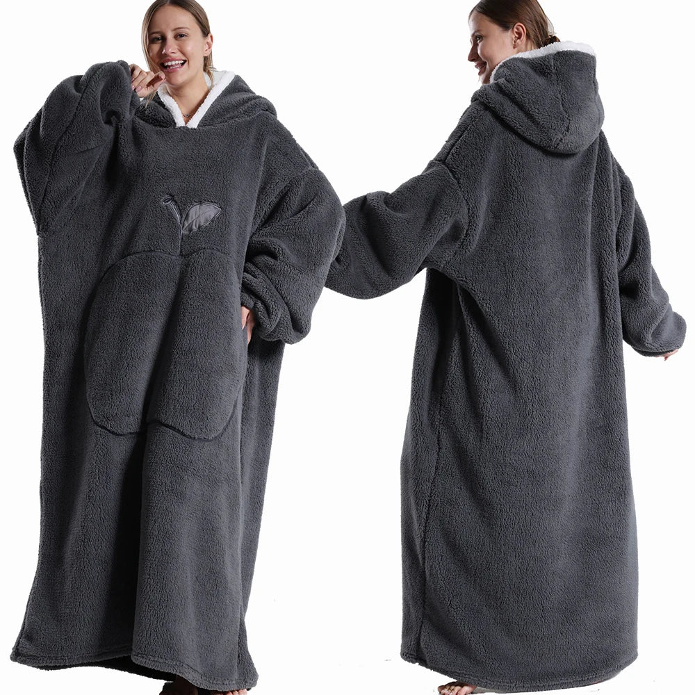 LuxeFit Extra-Long Cozy Wearable Flannel Hoodie
