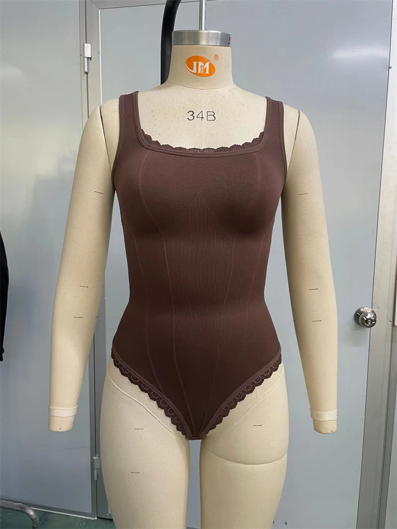 LuxeFit Lace Square Neck Tummy Control Bodysuit