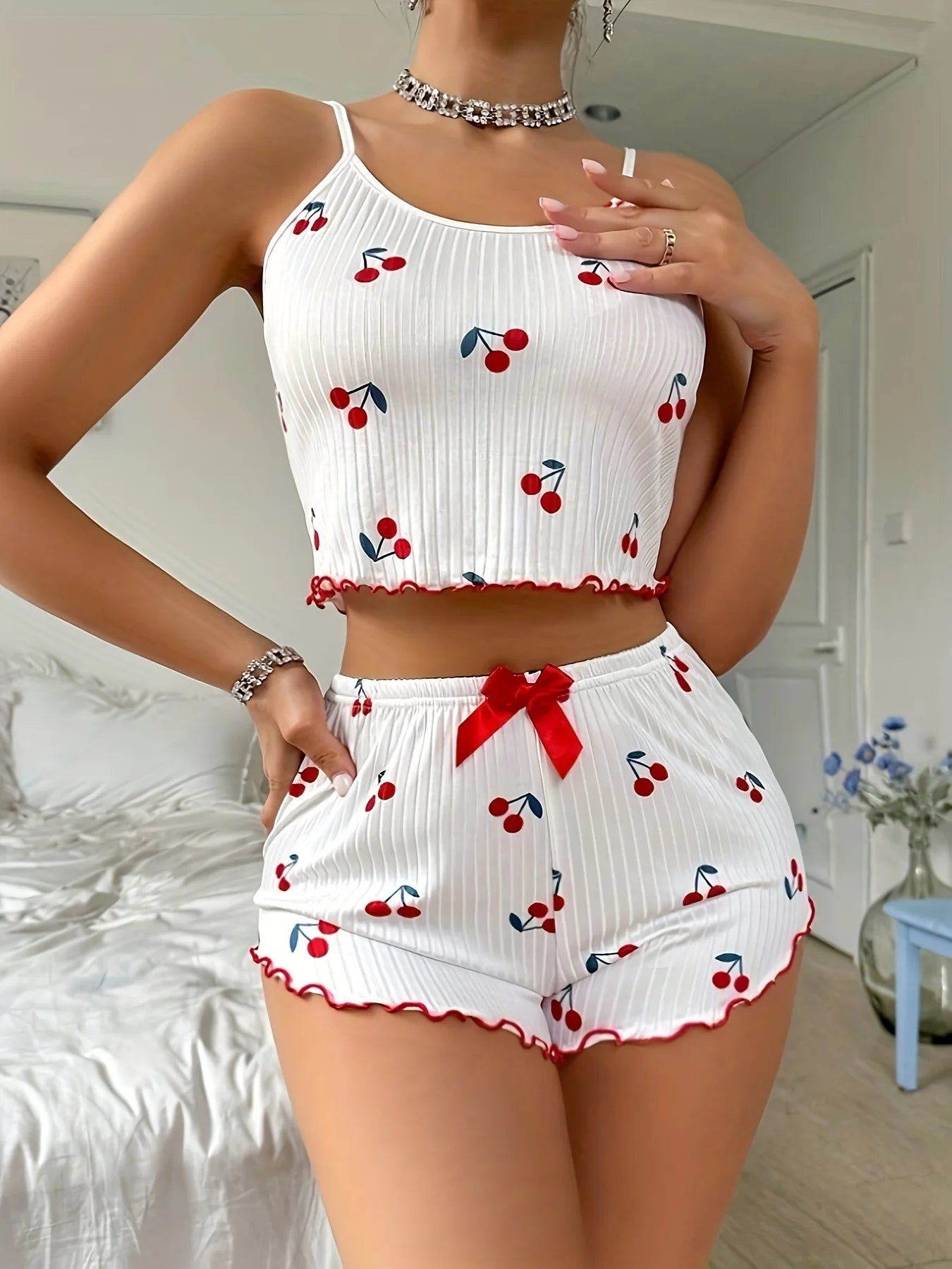 LuxeFit Heart Print Backless Cami & Shorts Set