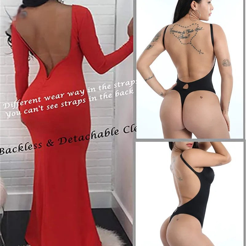 Luxe Backless Thong Sculpting Bodysuit: Push-Up & Open Crotch