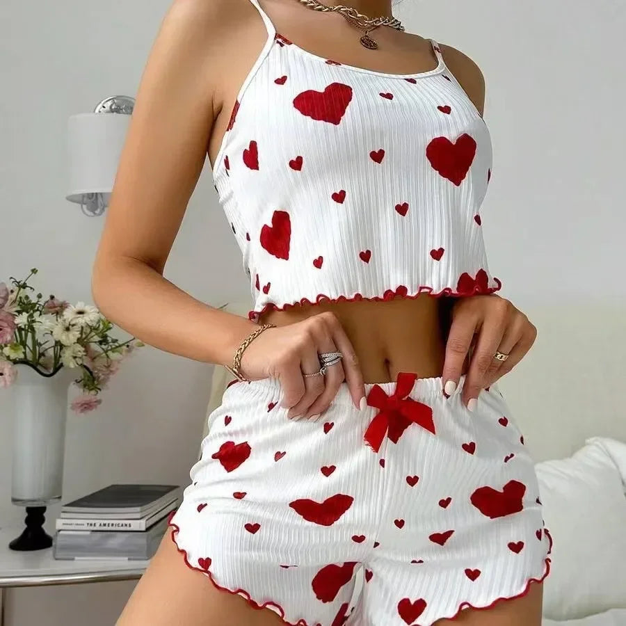 LuxeFit Heart Print Backless Cami & Shorts Set