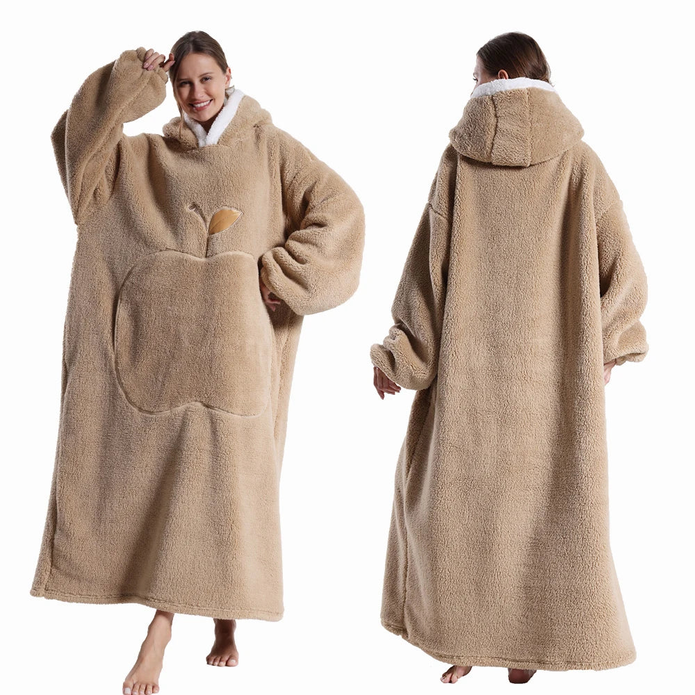 LuxeFit Extra-Long Cozy Wearable Flannel Hoodie