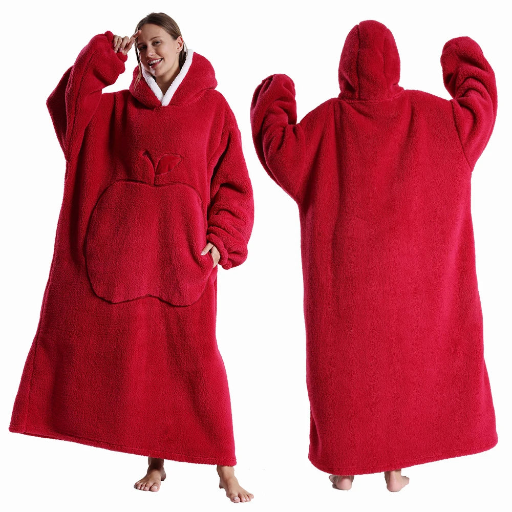 LuxeFit Extra-Long Cozy Wearable Flannel Hoodie